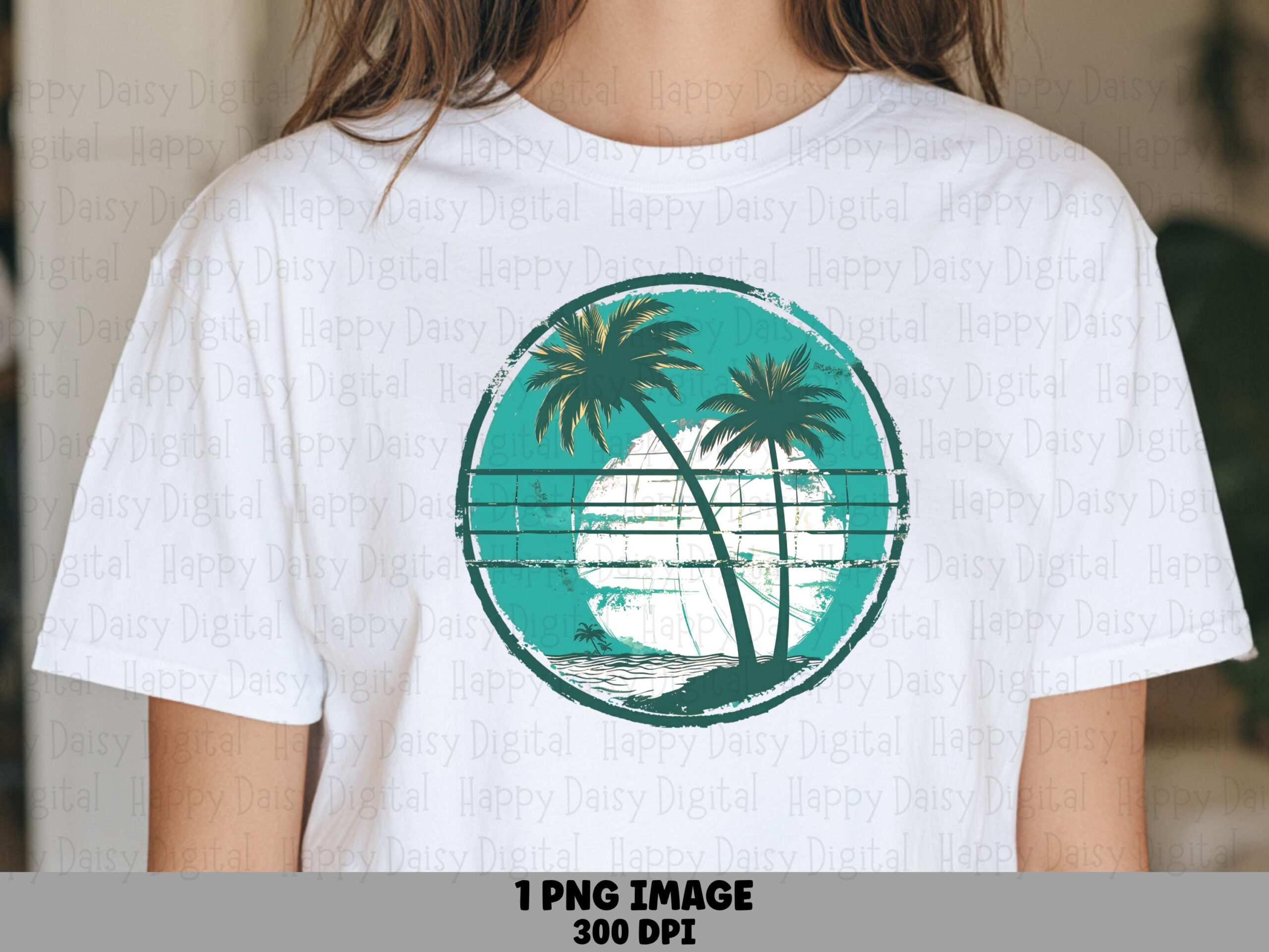 Beach Volleyball PNG Beach Volleyball Badge Palm Tree Design Commercial Use POD