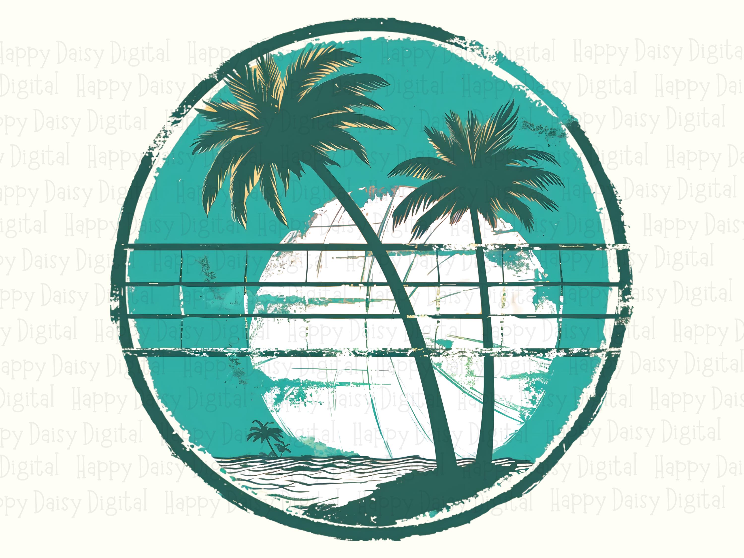 Beach Volleyball PNG Beach Volleyball Badge Palm Tree Design Commercial Use POD - Image 2