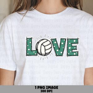 Love PNG Love Volleyball Pattern Green Pattern Design Commercial Use POD