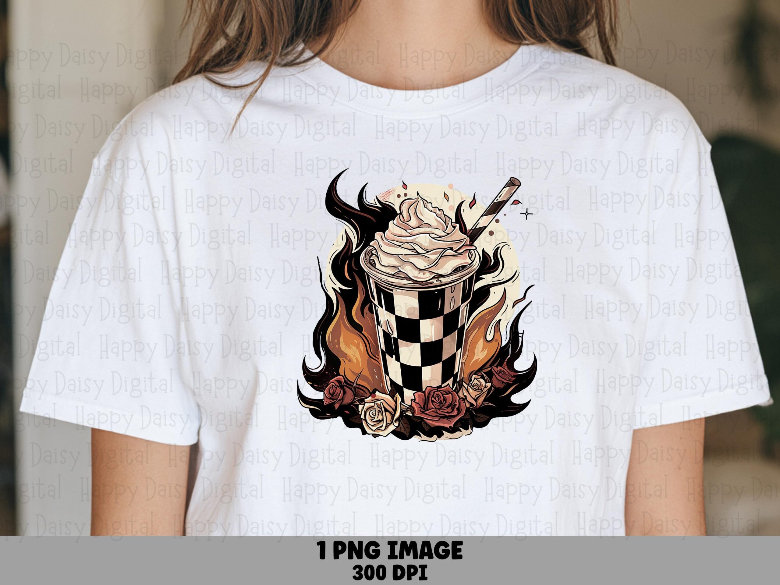 Coffee And Flames PNG Coffee Flames Design Checkered Background Sublimation Design Commercial Use POD