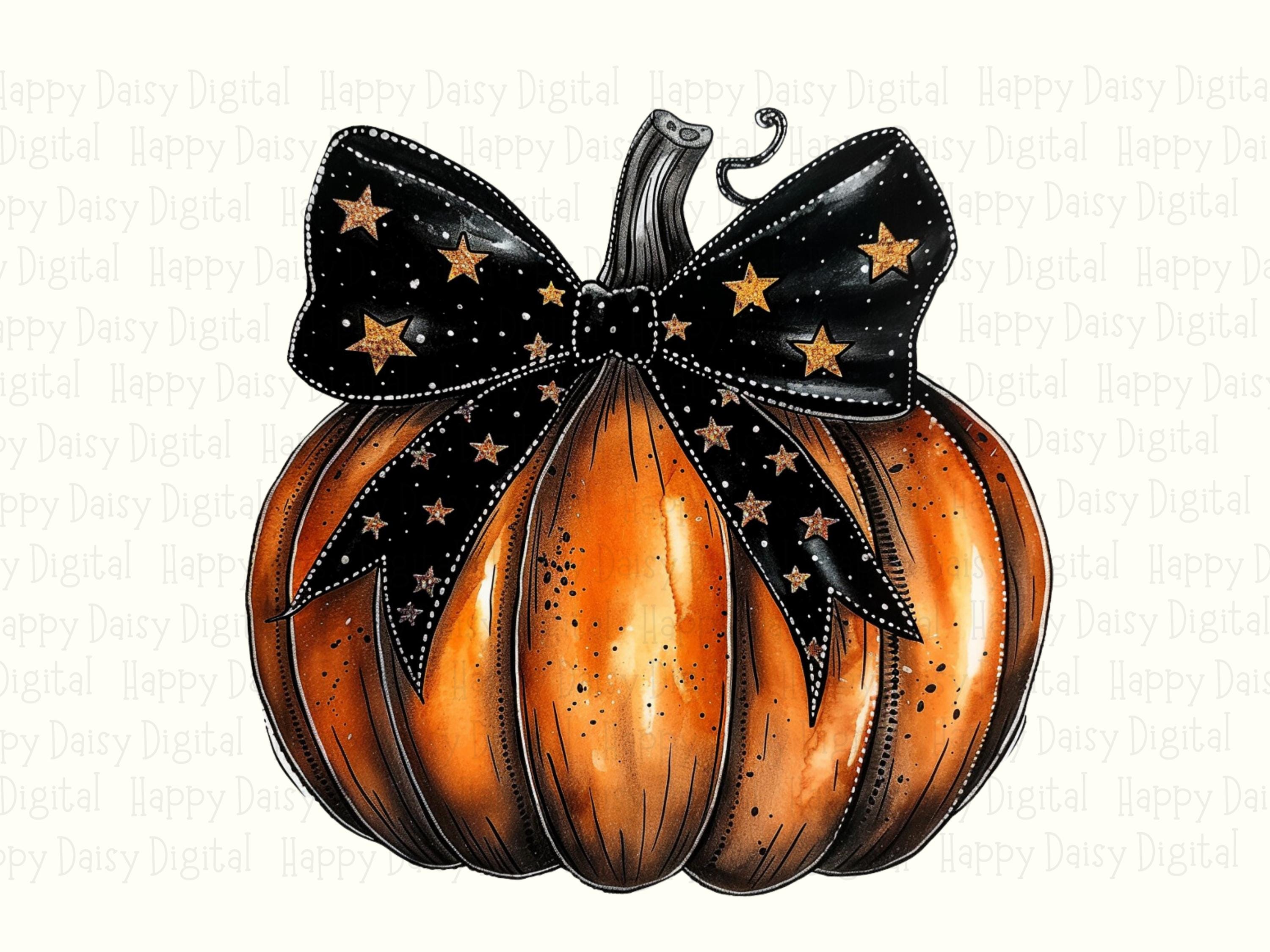 Pumpkin With Black Bow PNG Pumpkin Bow Design Star Accents Sublimation Design Commercial Use POD - Image 2
