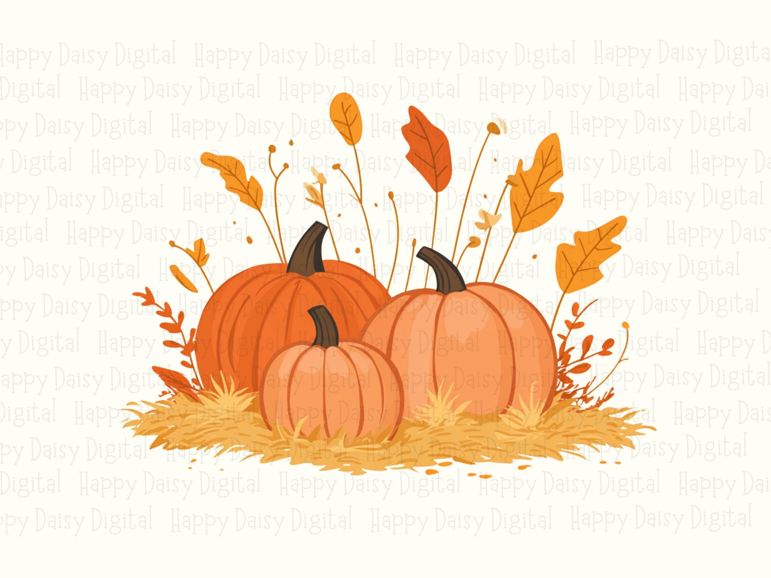 Pumpkin Cluster With Leaves PNG Pumpkin Cluster Design Autumn Leaves Sublimation Design Commercial Use POD - Image 2