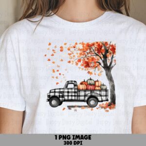 Truck Under Falling Leaves PNG Vintage Truck Design Falling Leaves Illustration Sublimation Design Commercial Use POD