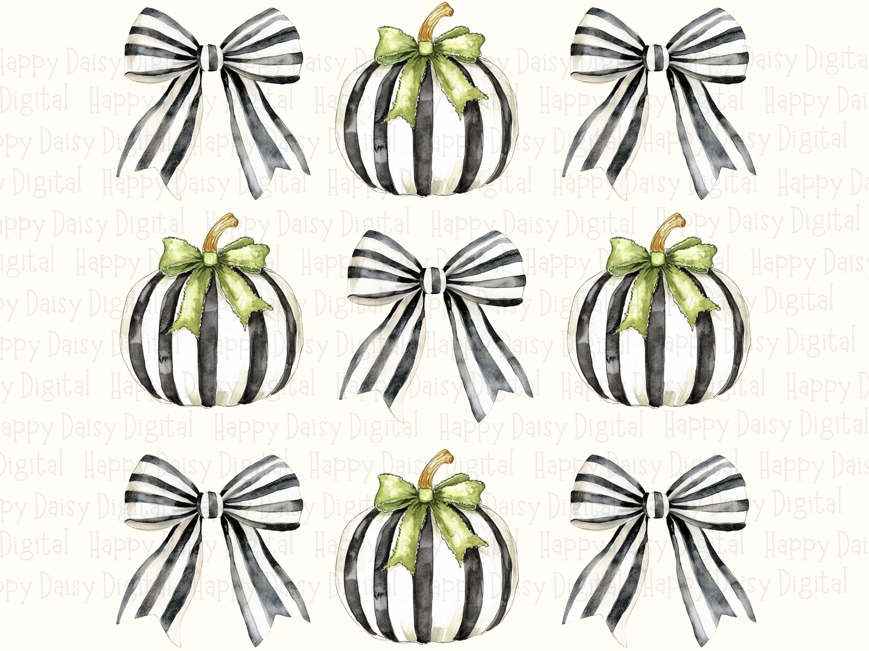 Striped Pumpkin Grid With Bows PNG Striped Pumpkin Grid Ribbon Bow Accents Sublimation Design Commercial Use POD - Image 2