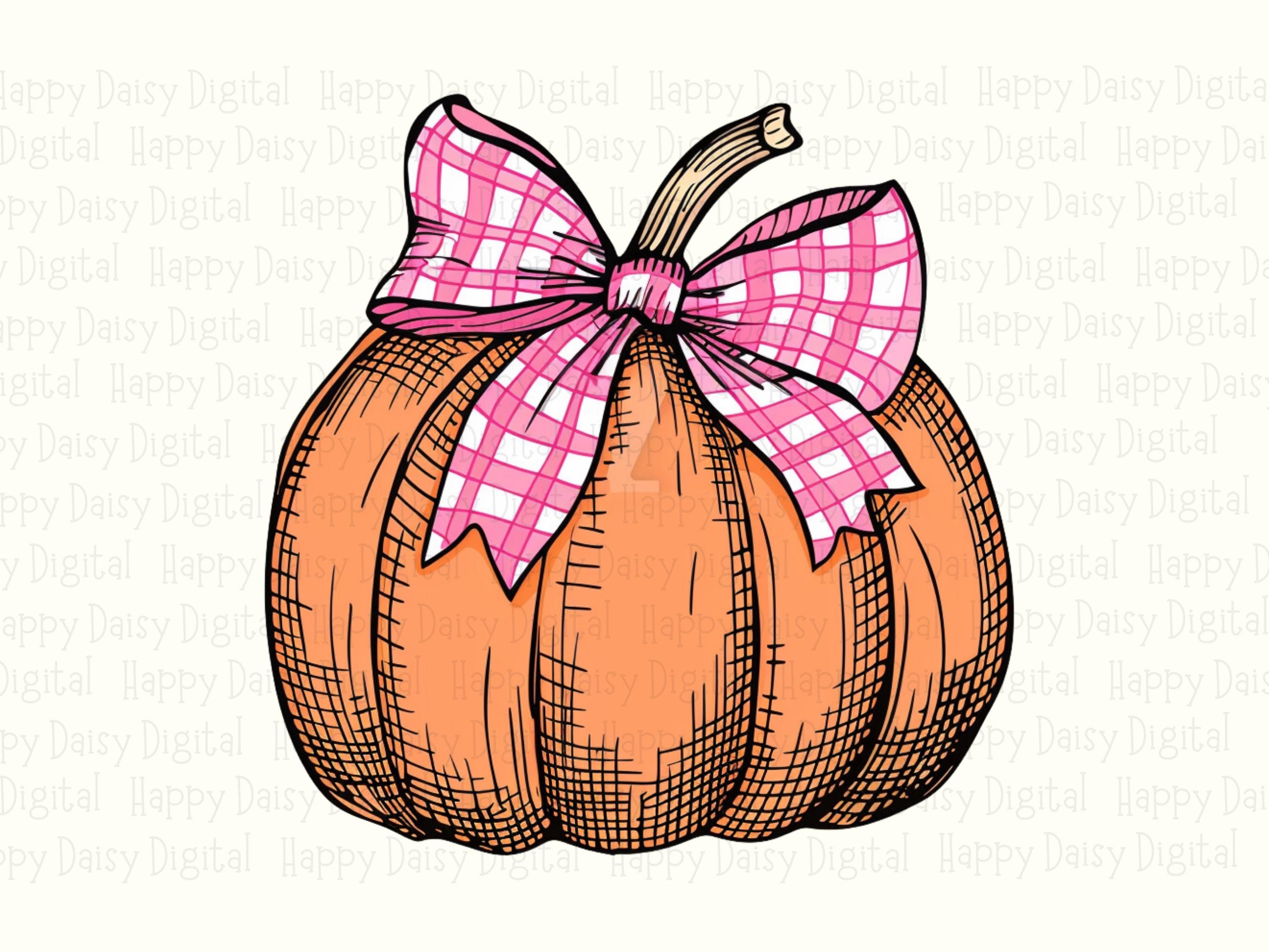 Pumpkin With Pink Gingham Bow PNG Pumpkin Gingham Bow Pink Accent Design Sublimation Design Commercial Use POD - Image 2