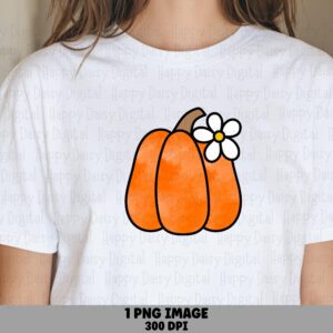 Pumpkin With Daisy PNG Pumpkin Daisy Design Simple Fall Illustration Sublimation Design Commercial Use POD