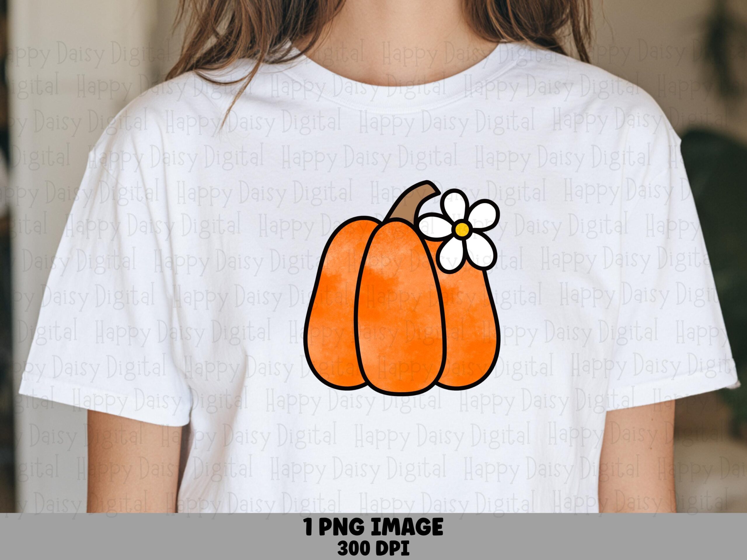 Pumpkin With Daisy PNG Pumpkin Daisy Design Simple Fall Illustration Sublimation Design Commercial Use POD