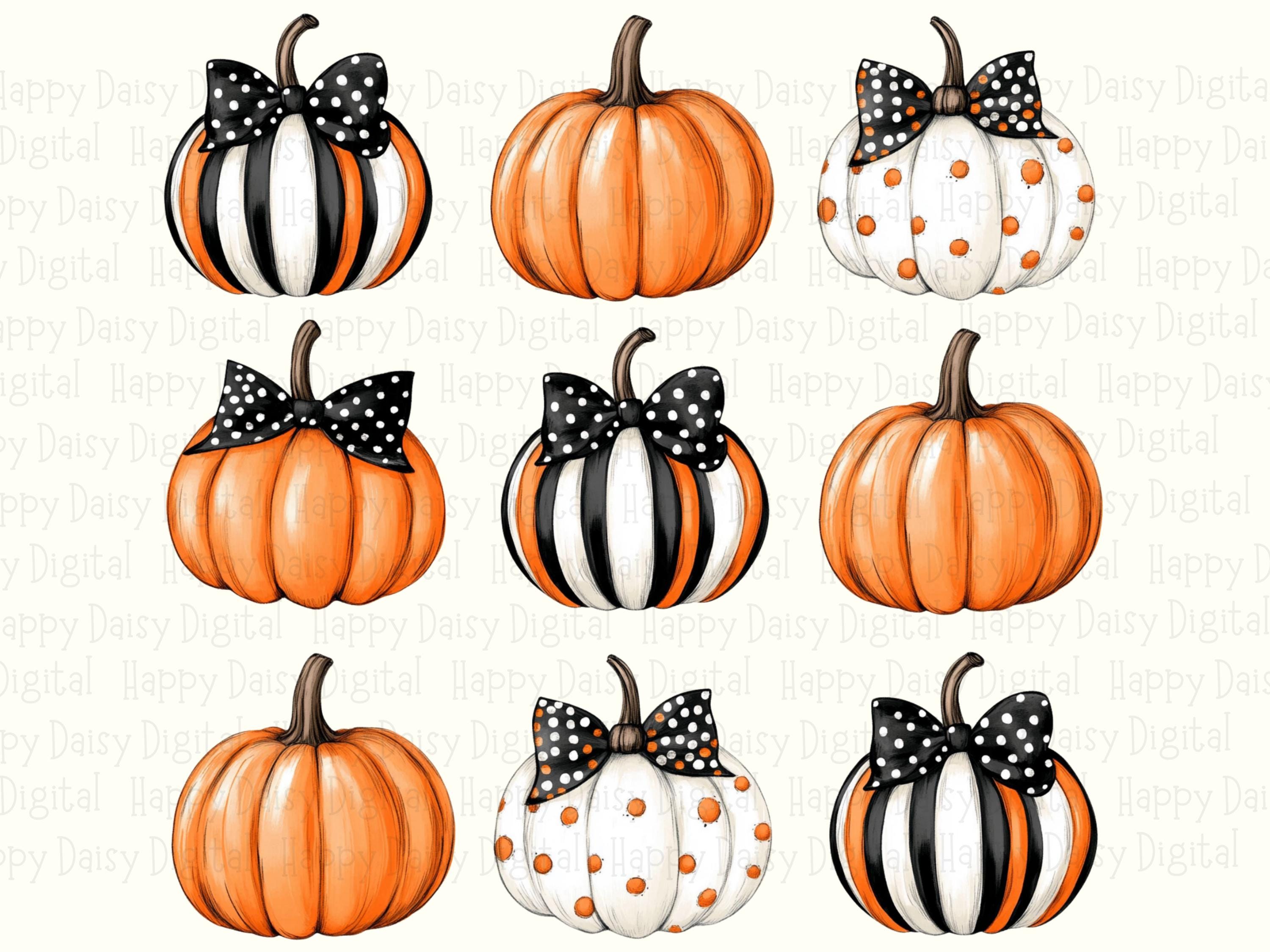 Polka Dot Bow Pumpkin Grid PNG Polka Dot Pumpkin Grid Bow Accents Sublimation Design Commercial Use POD - Image 2