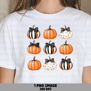 Polka Dot Bow Pumpkin Grid PNG Polka Dot Pumpkin Grid Bow Accents Sublimation Design Commercial Use POD
