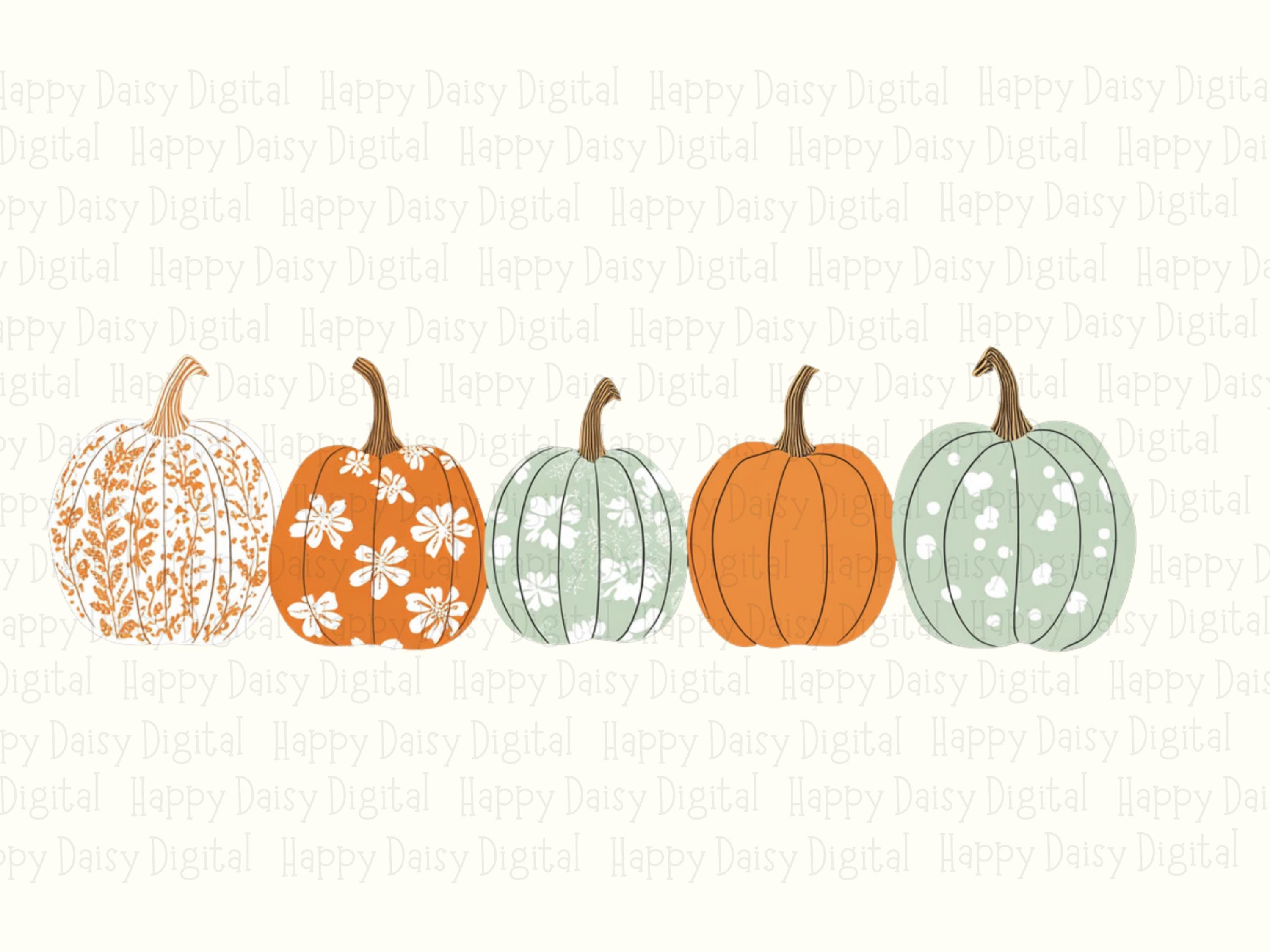 Pastel Pumpkin Row PNG Pastel Pumpkin Row Fall Illustration Sublimation Design Commercial Use POD - Image 2