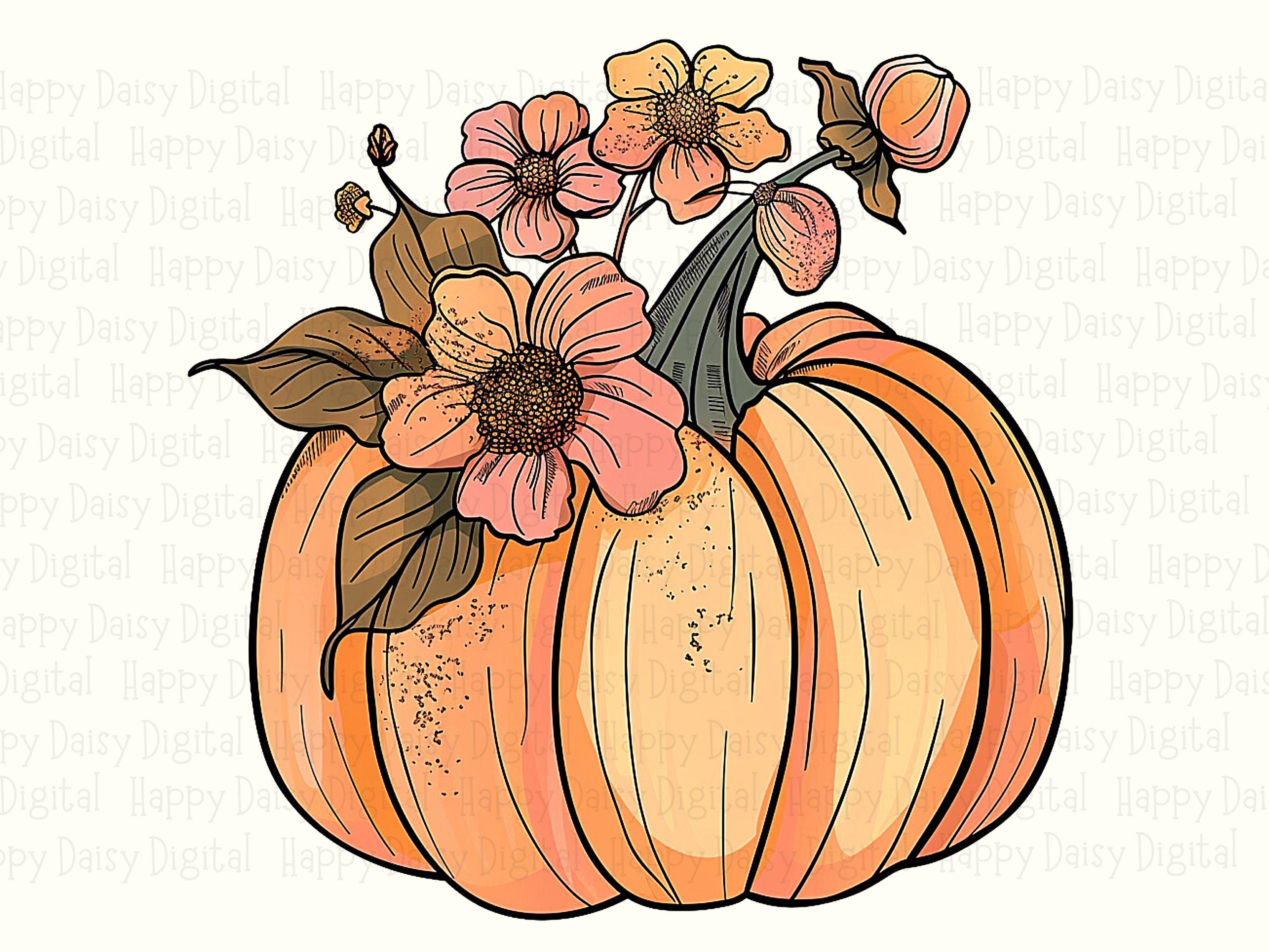 Pumpkin With Floral Bouquet PNG Pumpkin Bouquet Design Floral Illustration Sublimation Design Commercial Use POD - Image 2