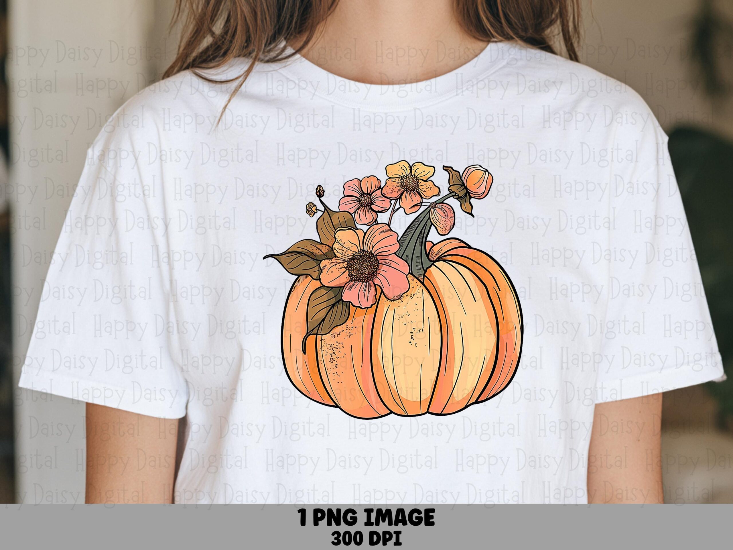 Pumpkin With Floral Bouquet PNG Pumpkin Bouquet Design Floral Illustration Sublimation Design Commercial Use POD