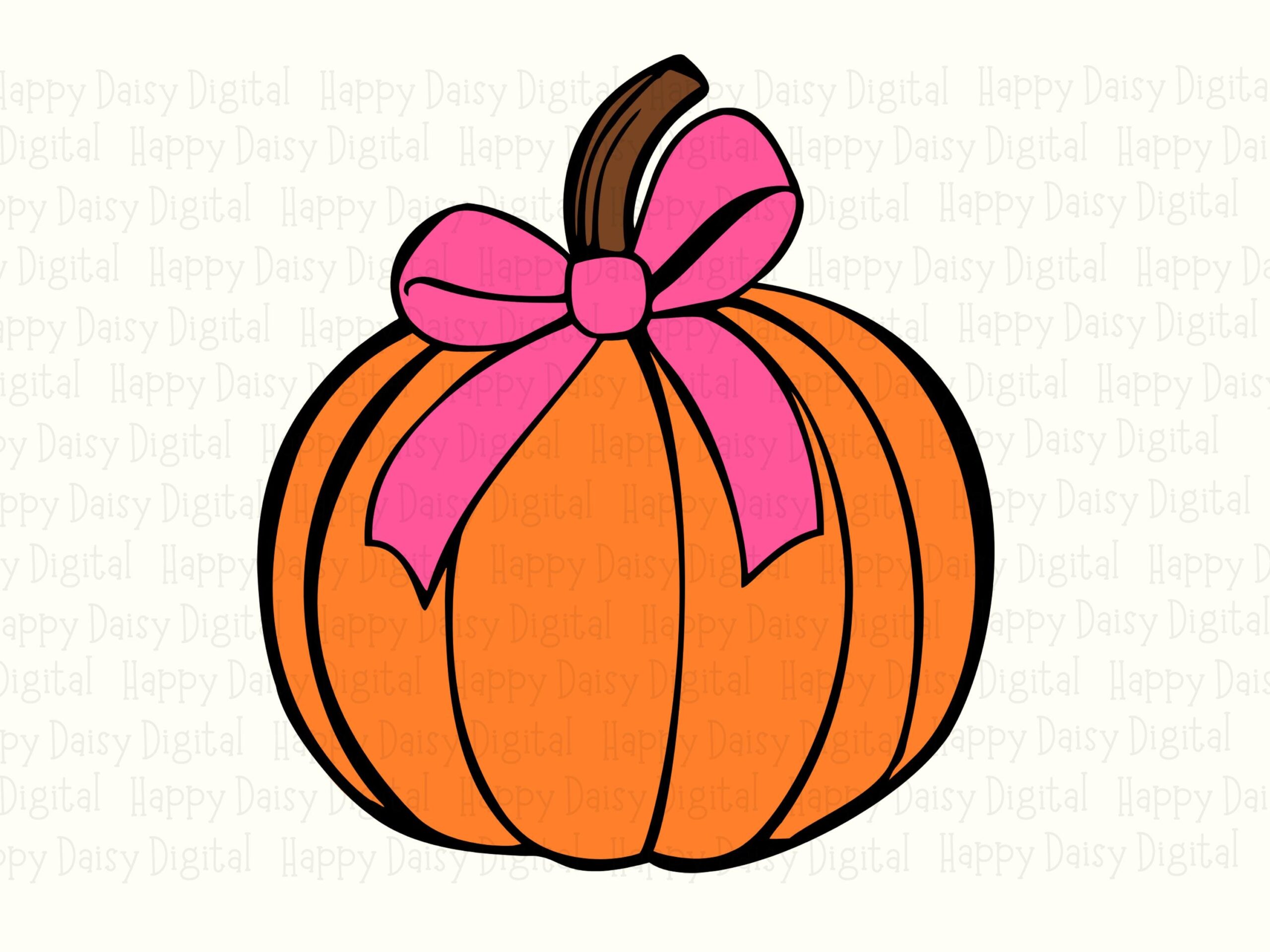 Pumpkin With Bow SVG PNG Pumpkin Bow Design Fall Illustration Cricut Silhouette Canva Commercial Use POD - Image 2