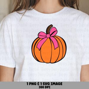 Pumpkin With Bow SVG PNG Pumpkin Bow Design Fall Illustration Cricut Silhouette Canva Commercial Use POD