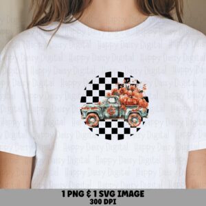 Vintage Truck Pumpkins SVG PNG Vintage Truck Design Checkered Badge Cricut Silhouette Canva Commercial Use POD