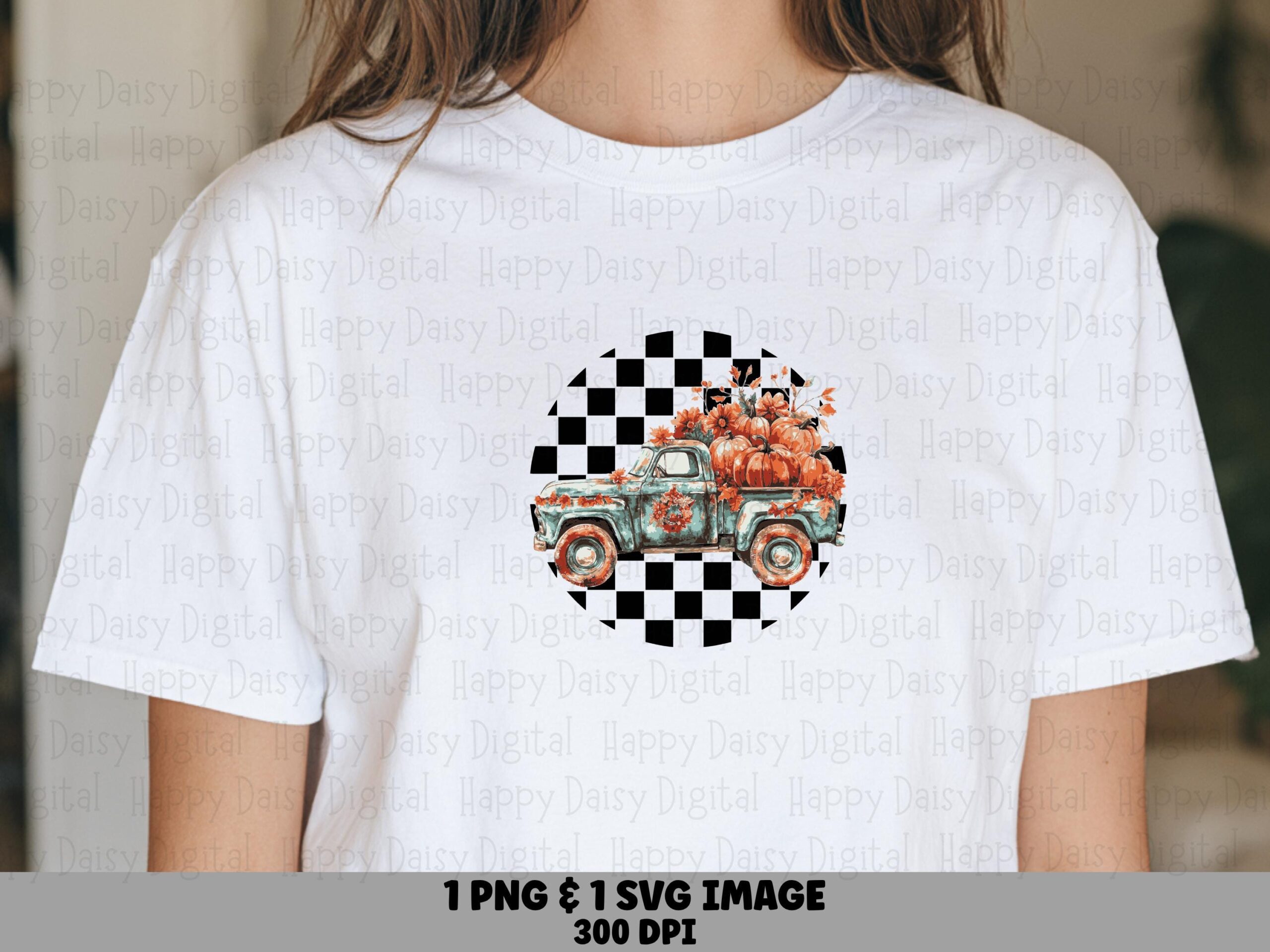 Vintage Truck Pumpkins SVG PNG Vintage Truck Design Checkered Badge Cricut Silhouette Canva Commercial Use POD