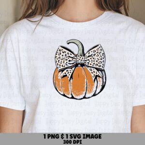 Pumpkin With Leopard Bow SVG PNG Leopard Pumpkin Design Fall Illustration Cricut Silhouette Canva Commercial Use POD
