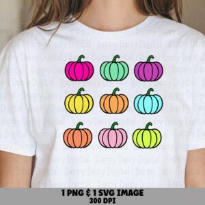 Colorful Pumpkin Grid SVG PNG Colorful Pumpkin Grid Fall Illustration Cricut Silhouette Canva Commercial Use POD