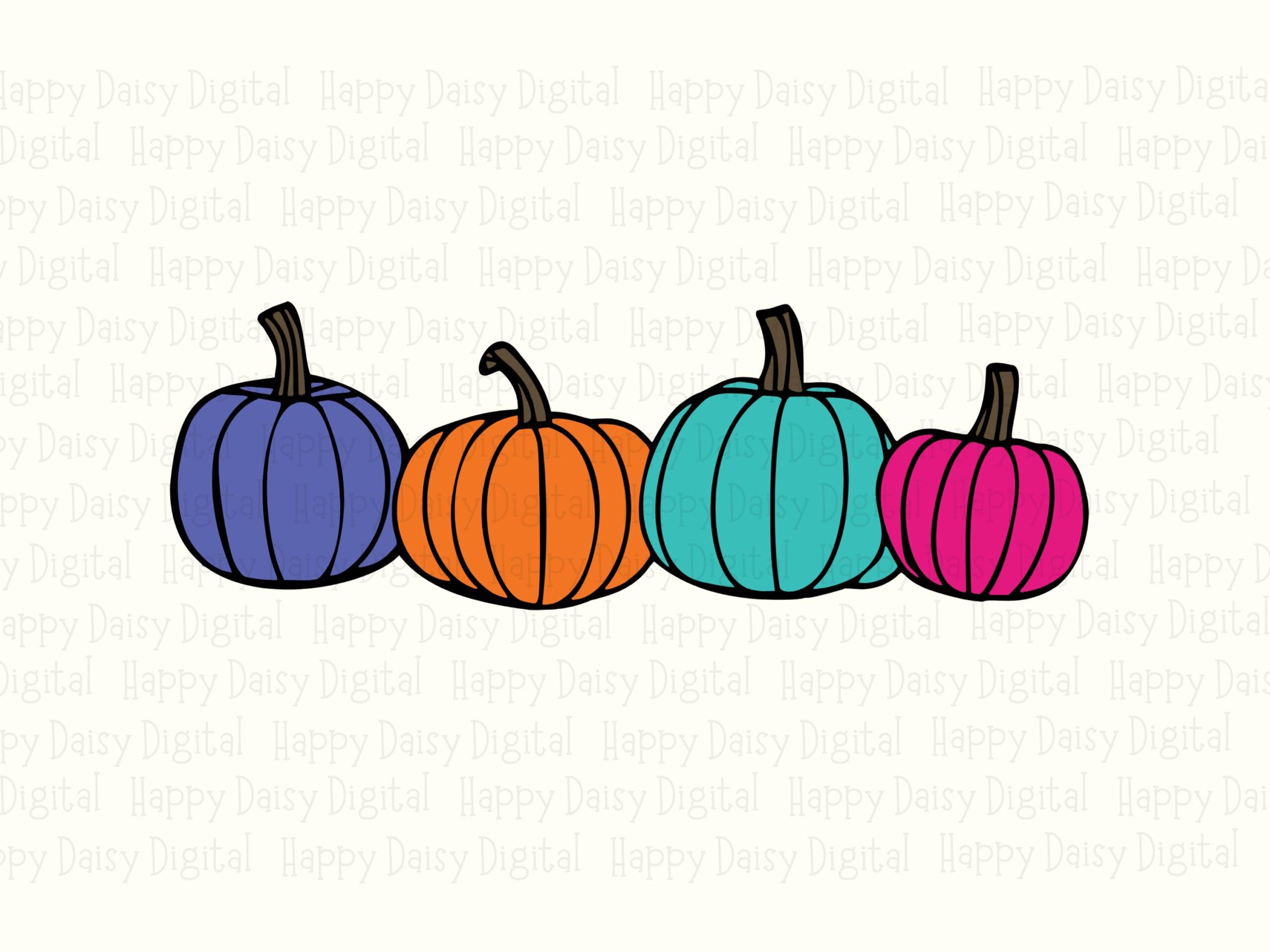 Colorful Pumpkin Row SVG PNG Colorful Pumpkin Row Fall Illustration Cricut Silhouette Canva Commercial Use POD - Image 2