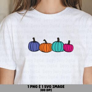 Colorful Pumpkin Row SVG PNG Colorful Pumpkin Row Fall Illustration Cricut Silhouette Canva Commercial Use POD