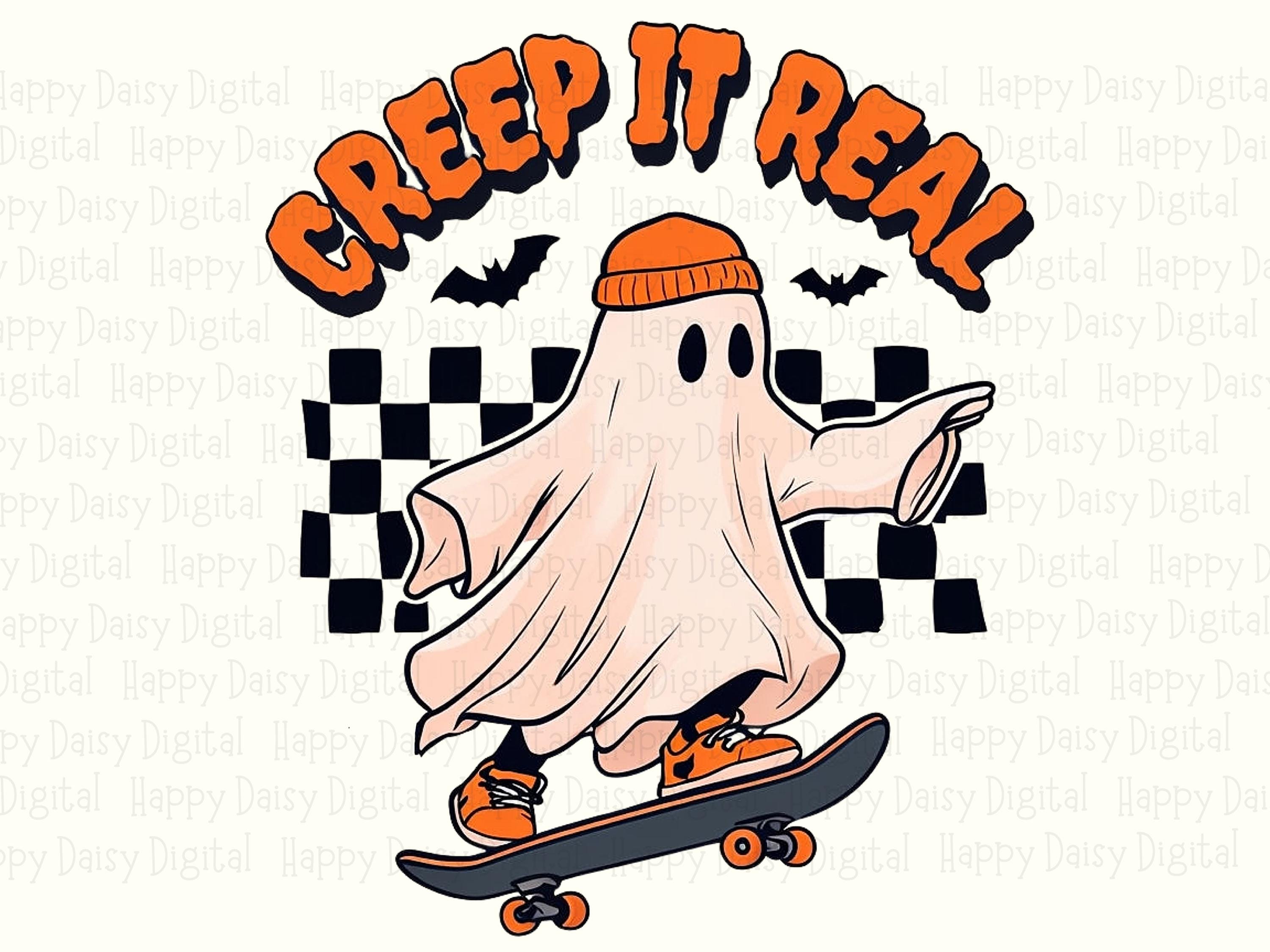 Creep It Real PNG Skateboard Ghost Halloween Sublimation Design Commercial Use POD - Image 2