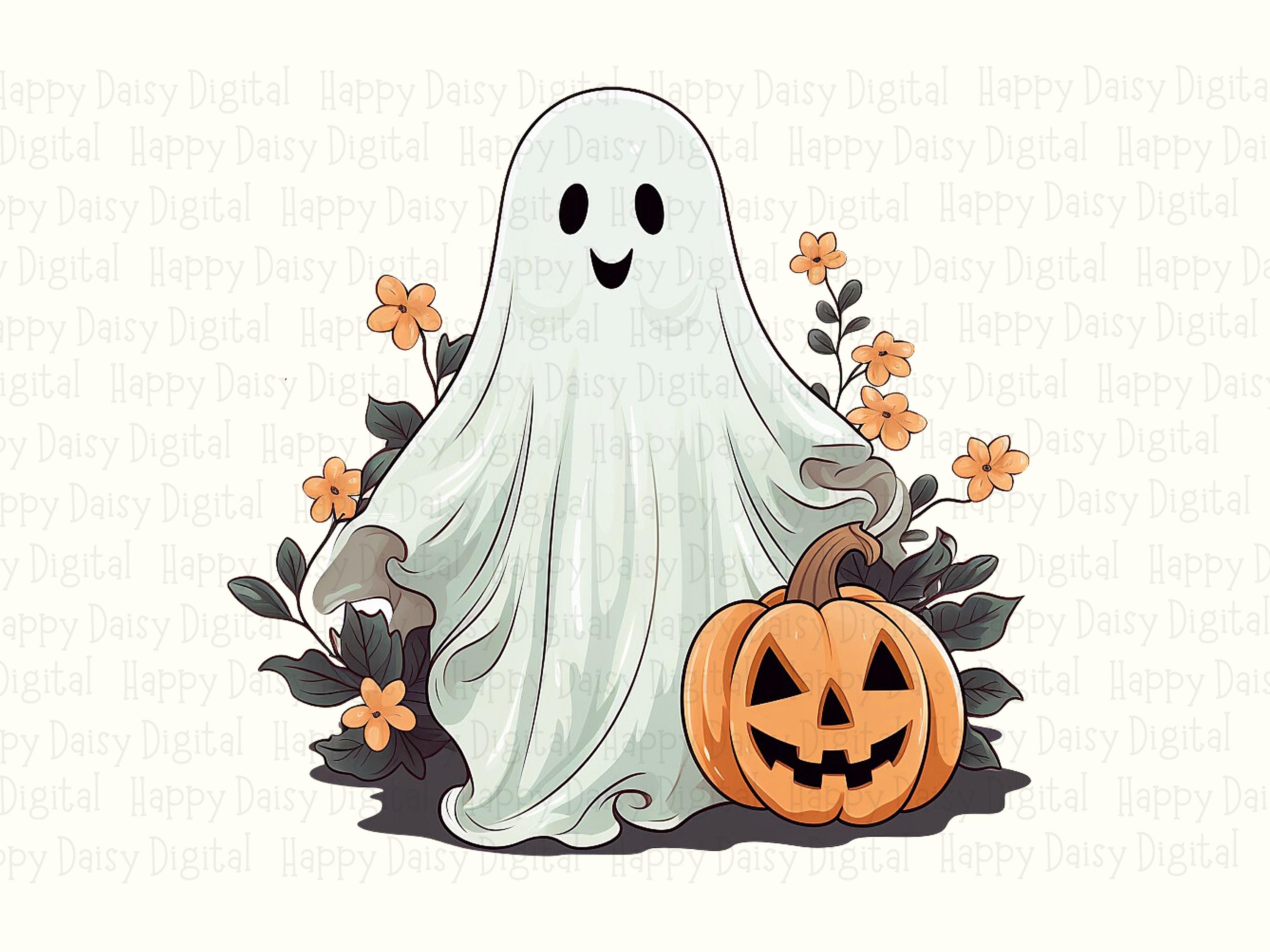 Ghost With Pumpkin PNG Ghost Pumpkin Design Floral Accent Design Sublimation Design Commercial Use POD - Image 2