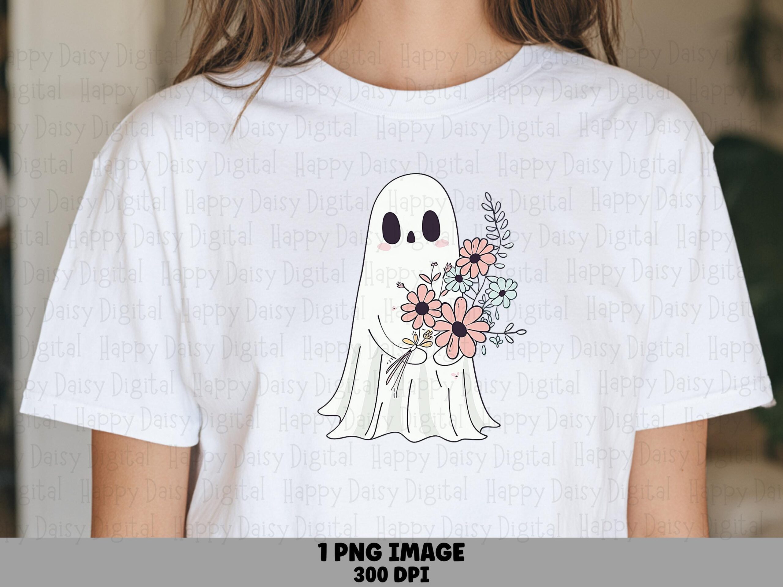 Ghost With Bouquet PNG Ghost Bouquet Design Floral Illustration Sublimation Design Commercial Use POD