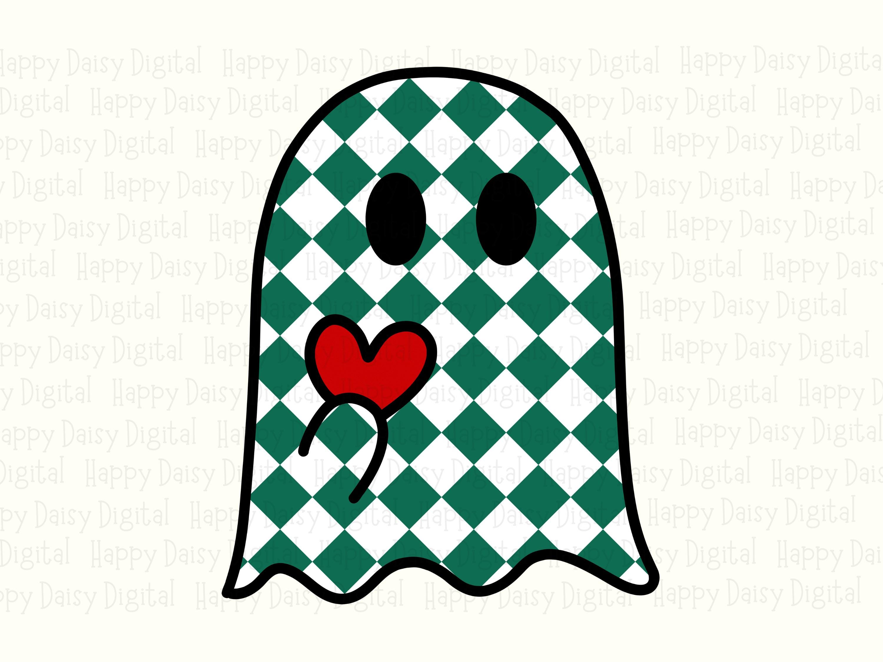 Checkered Heart Ghost PNG Checkered Ghost Design Heart Accent Sublimation Design Commercial Use POD - Image 2