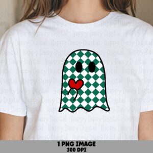 Checkered Heart Ghost PNG Checkered Ghost Design Heart Accent Sublimation Design Commercial Use POD