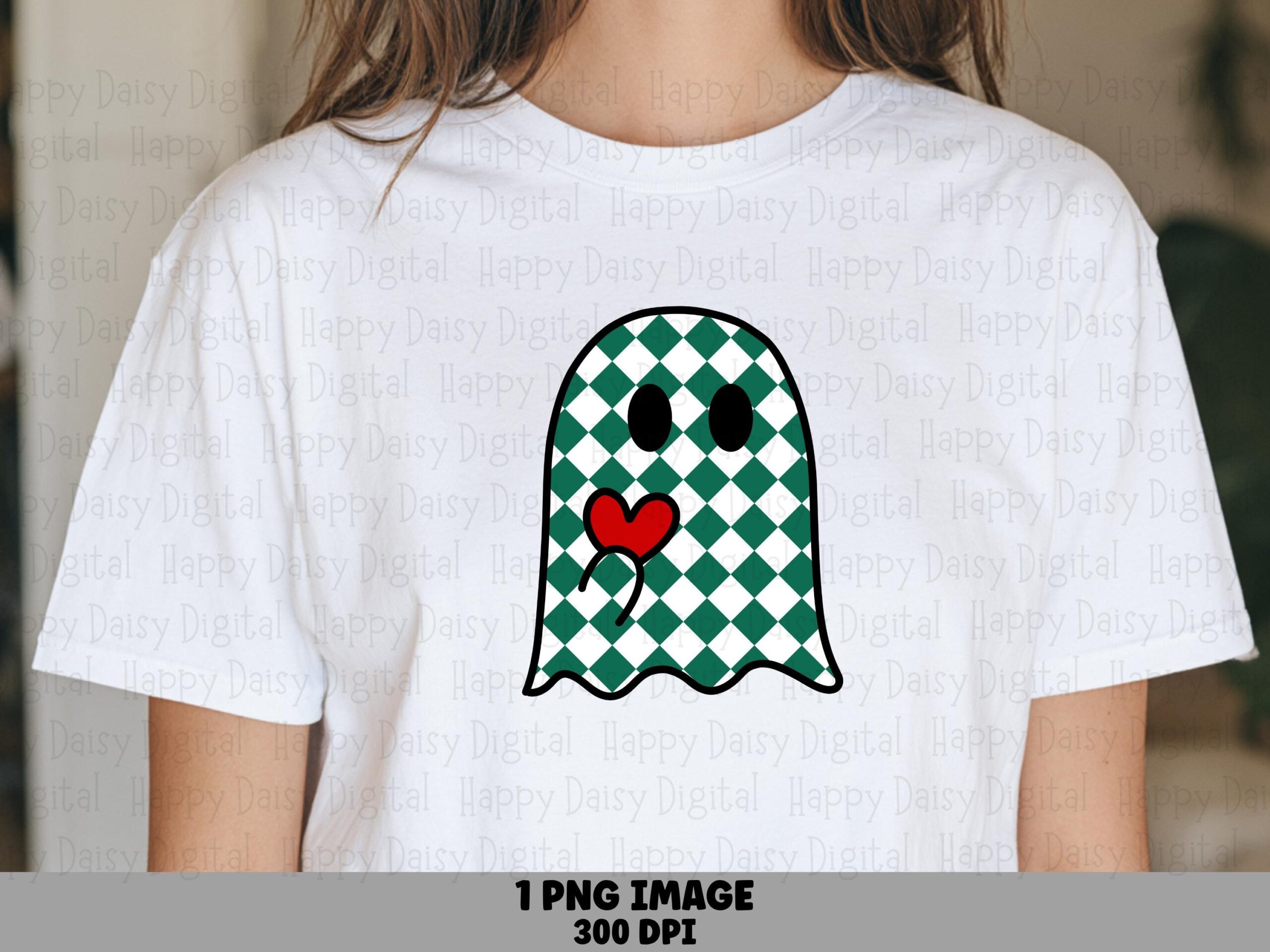 Checkered Heart Ghost PNG Checkered Ghost Design Heart Accent Sublimation Design Commercial Use POD