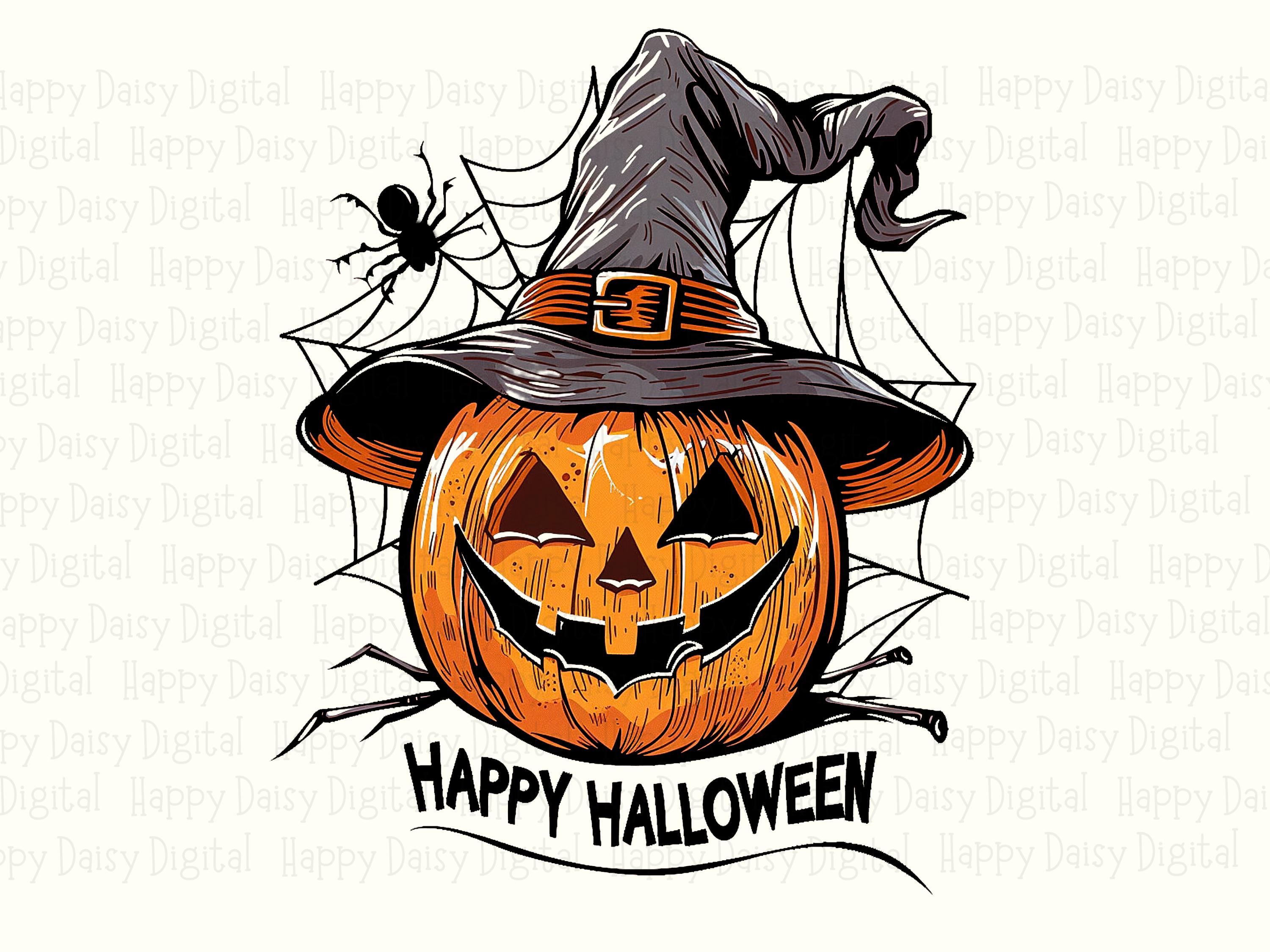 Happy Halloween PNG Happy Halloween Character Pumpkin Witch Hat Sublimation Design Commercial Use POD - Image 2
