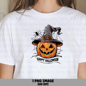 Happy Halloween PNG Happy Halloween Character Pumpkin Witch Hat Sublimation Design Commercial Use POD
