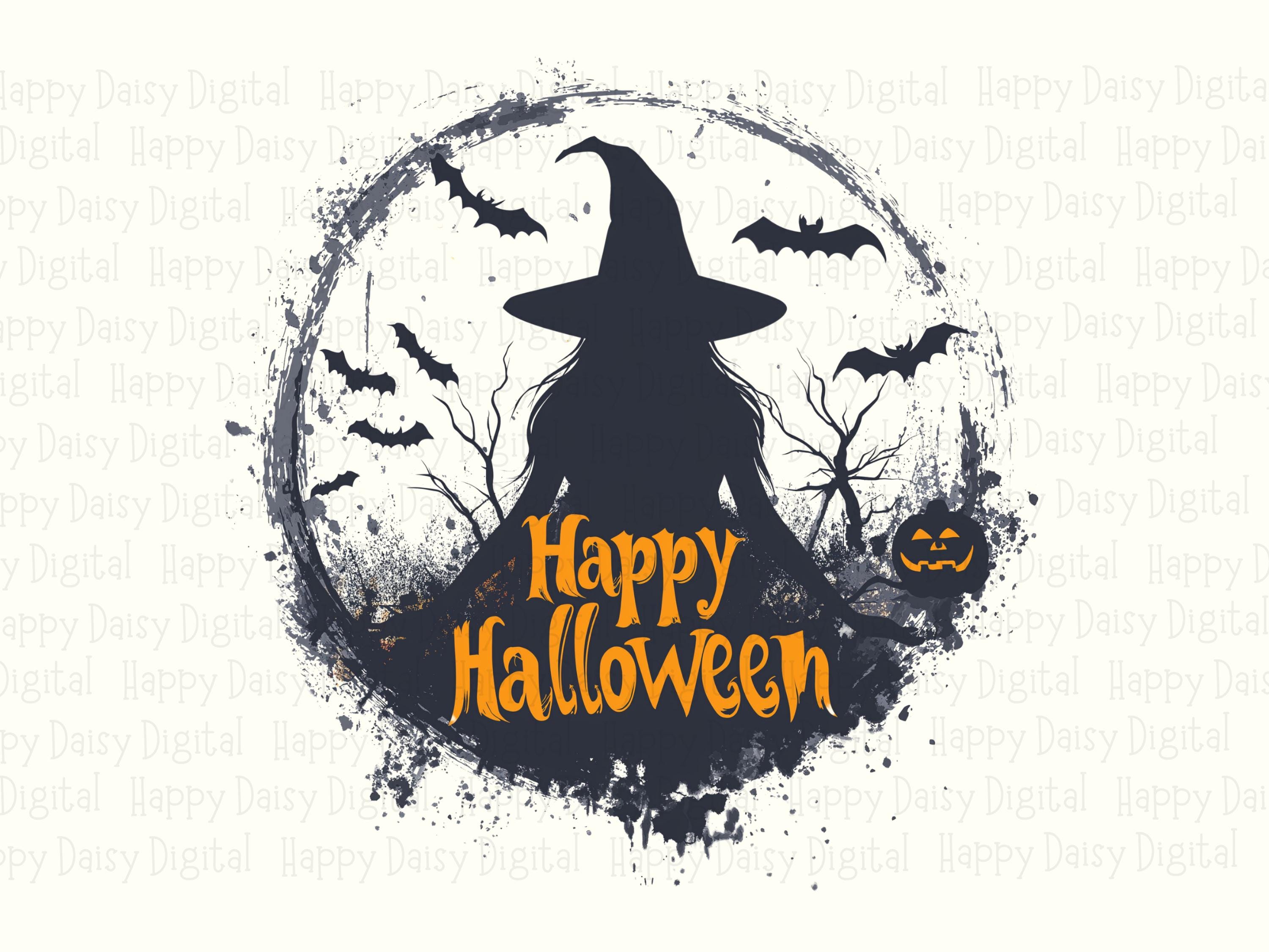 Happy Halloween PNG Happy Halloween Badge Witch Moon Design Sublimation Design Commercial Use POD - Image 2