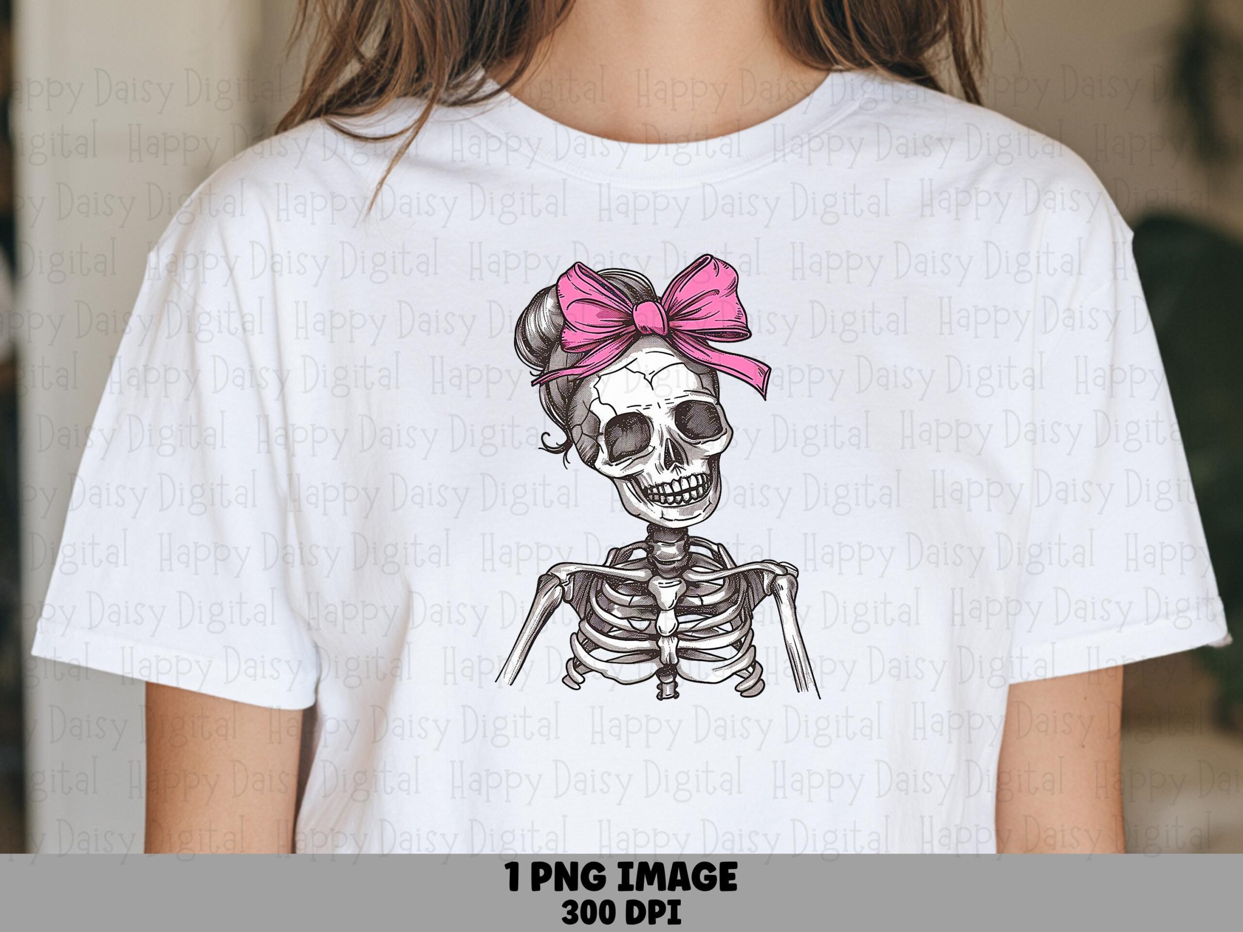 Skeleton With Bow PNG Skeleton Bow Design Pink Bow Accent Sublimation Design Commercial Use POD