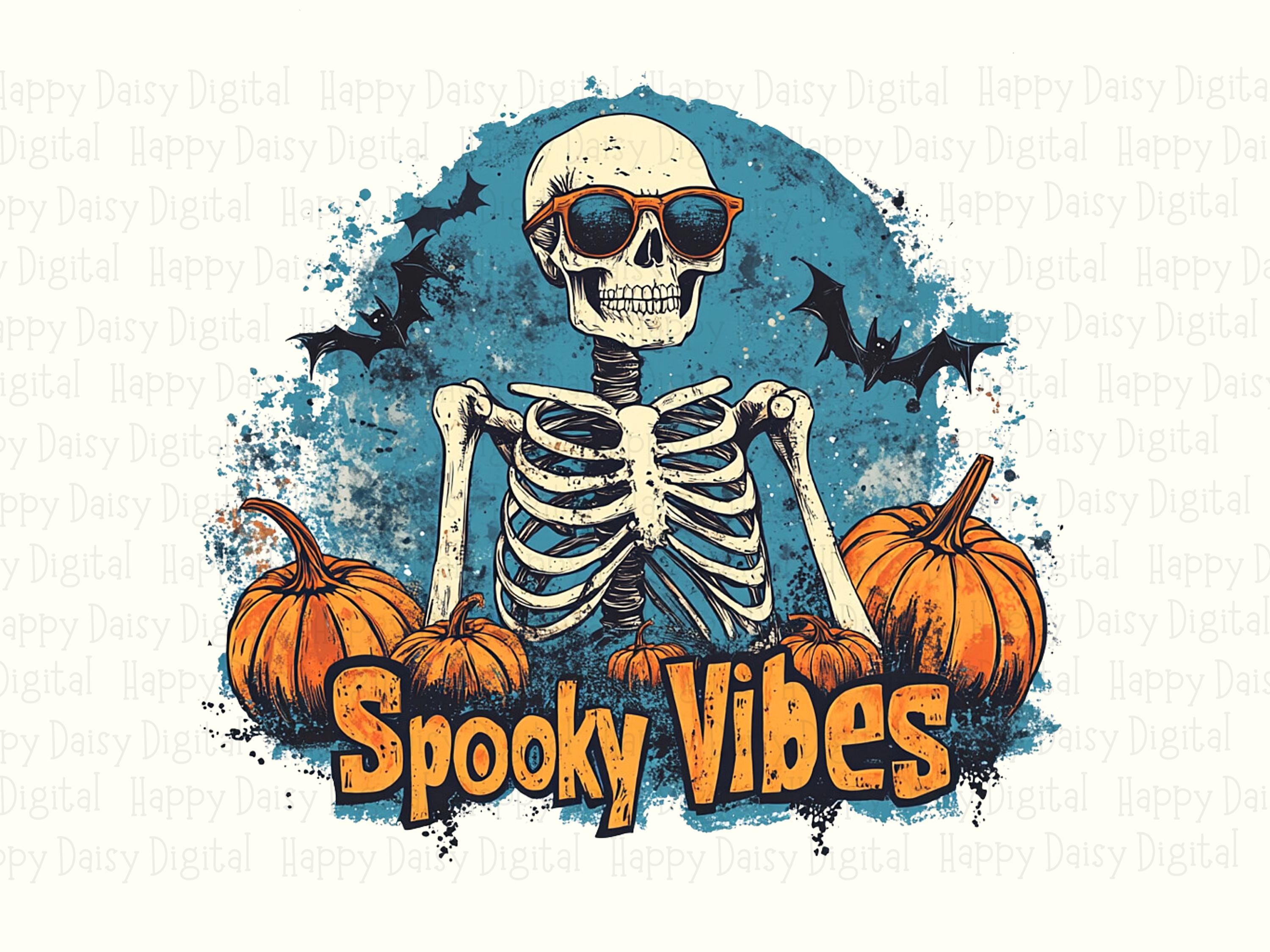 Spooky Vibes PNG Spooky Vibes Badge Skull Flame Design Sublimation Design Commercial Use POD - Image 2