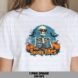Spooky Vibes PNG Spooky Vibes Badge Skull Flame Design Sublimation Design Commercial Use POD