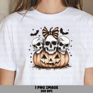 Three Skulls PNG Three Skulls Design Bow Accent Sublimation Design Commercial Use POD