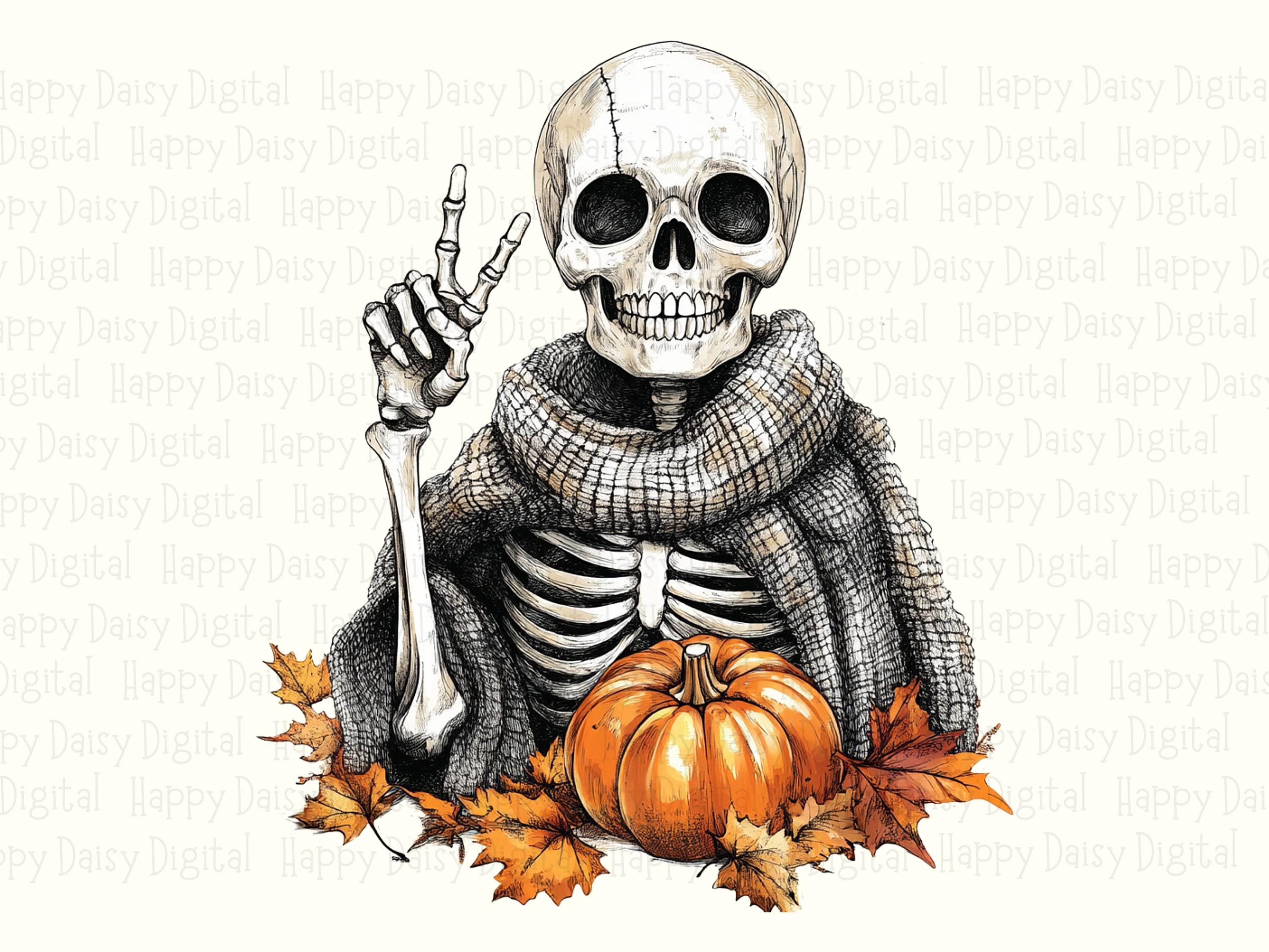 Skeleton Peace Sign PNG Skeleton Peace Sign Pumpkin Accent Design Sublimation Design Commercial Use POD - Image 2