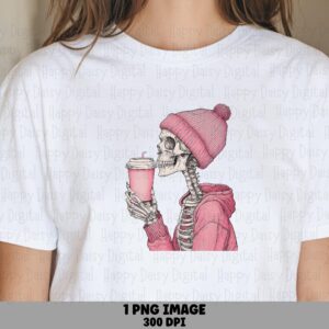 Skeleton With Drink PNG Skeleton Drink Design Winter Hat Illustration Sublimation Design Commercial Use POD
