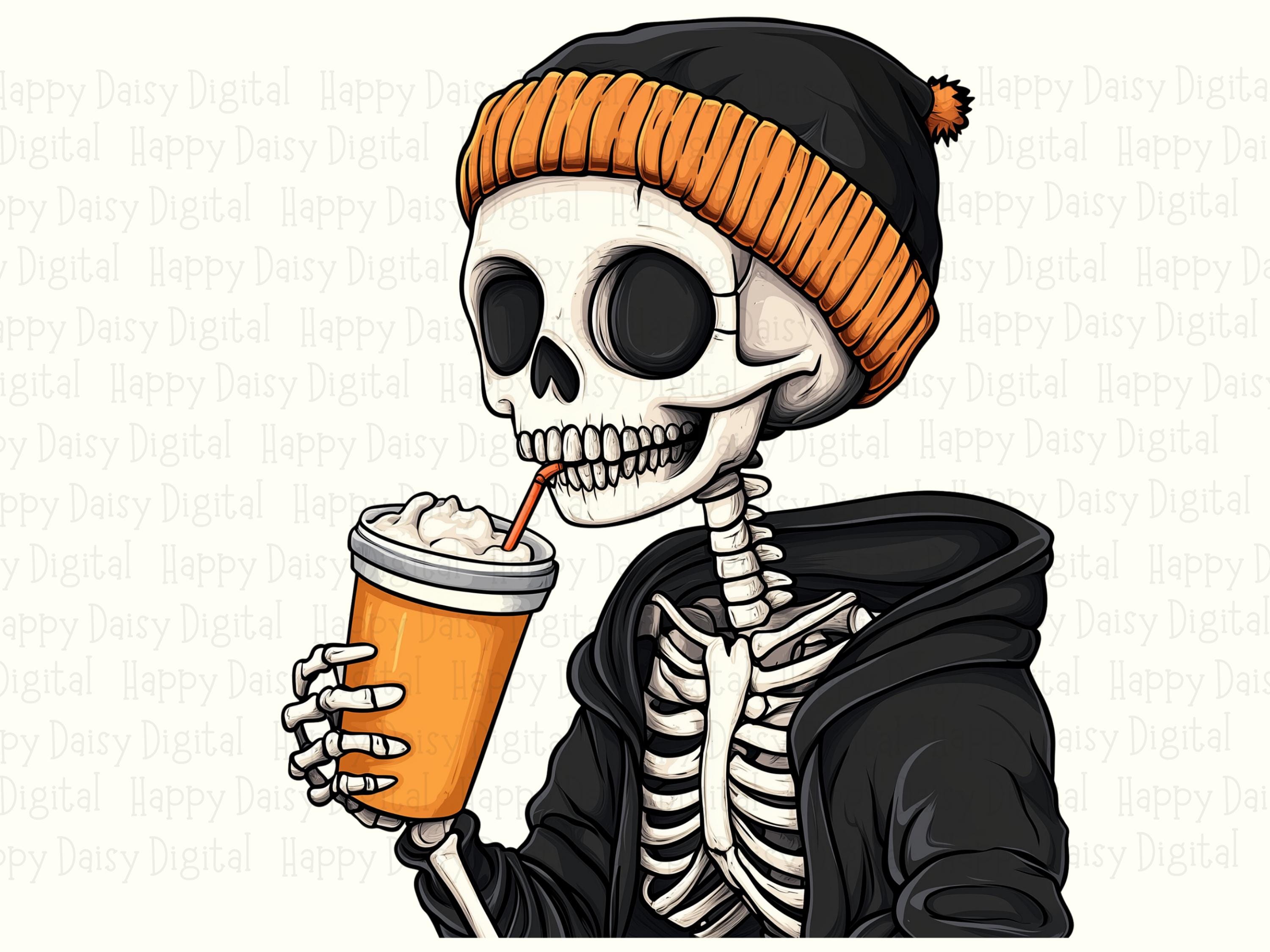 Skeleton With Coffee PNG Skeleton Coffee Design Beanie Illustration Sublimation Design Commercial Use POD - Image 2