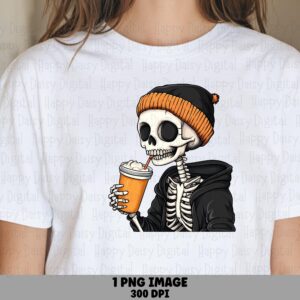 Skeleton With Coffee PNG Skeleton Coffee Design Beanie Illustration Sublimation Design Commercial Use POD