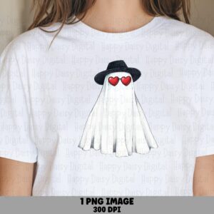 Ghost With Hat And Sunglasses PNG Cool Ghost Design Hat Sunglasses Illustration Cricut Silhouette Canva Commercial Use POD