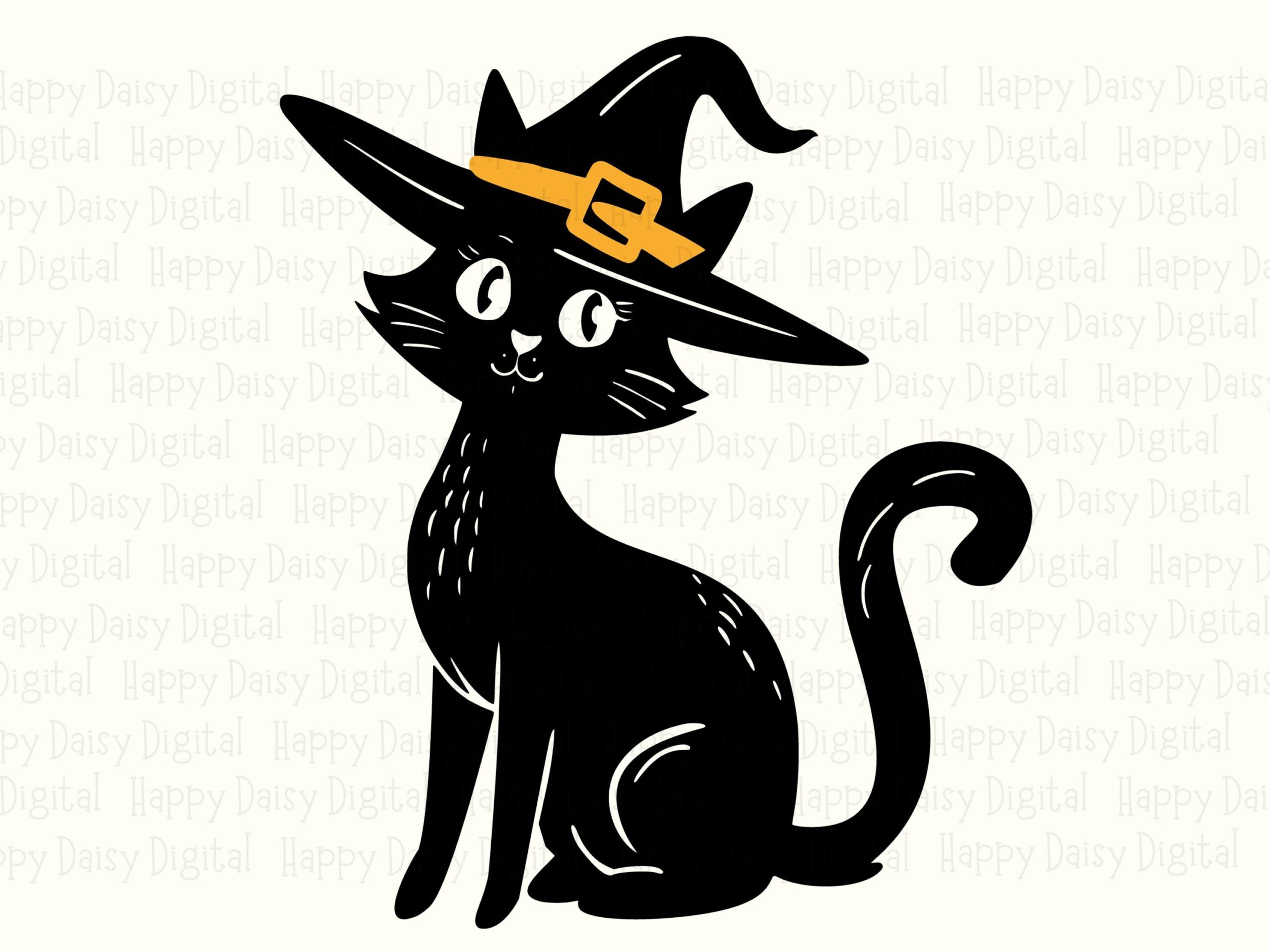 Black Cat With Witch Hat SVG PNG Black Cat Witch Hat Cat Illustration Cricut Silhouette Canva Commercial Use POD - Image 2