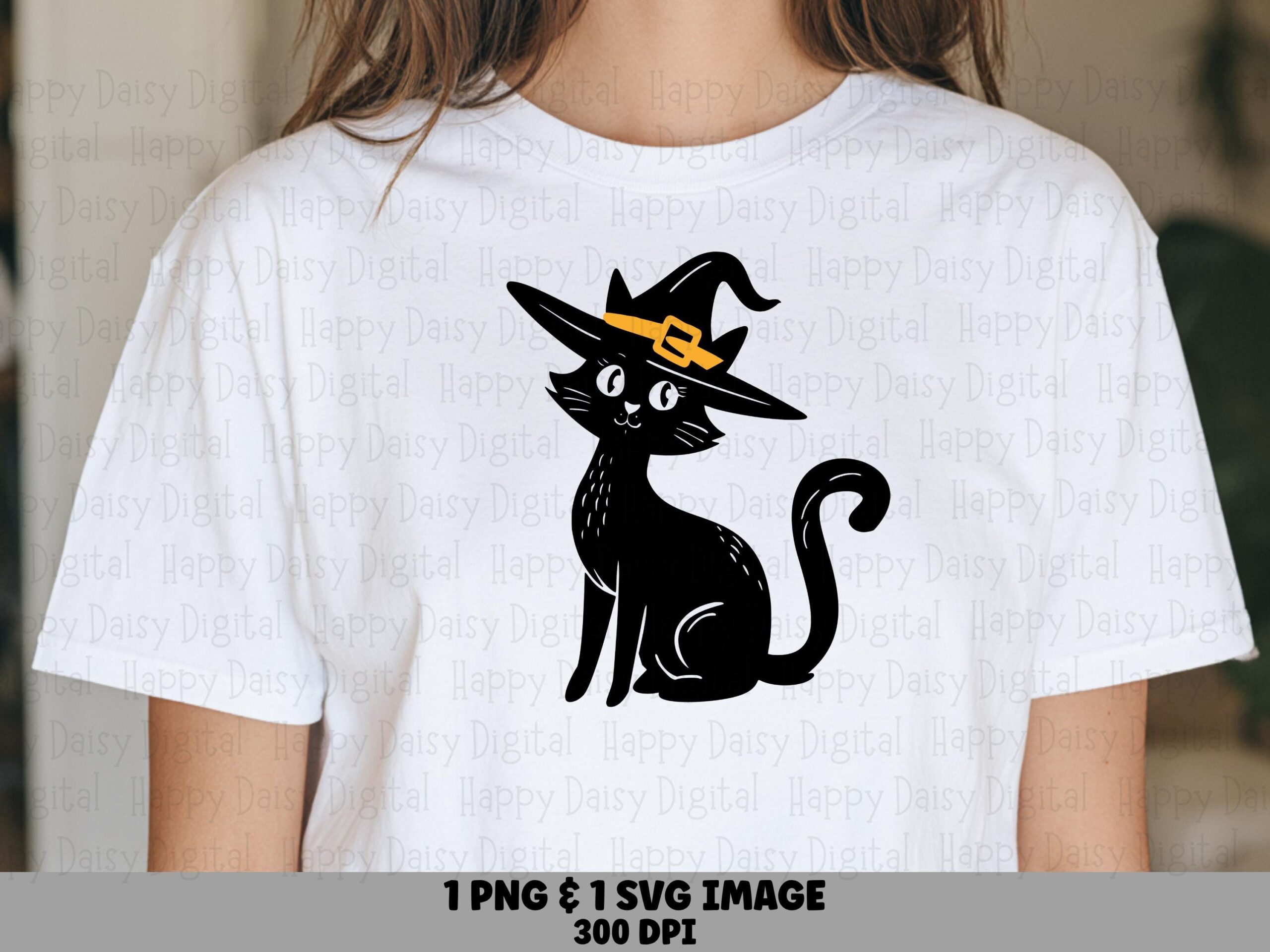 Black Cat With Witch Hat SVG PNG Black Cat Witch Hat Cat Illustration Cricut Silhouette Canva Commercial Use POD