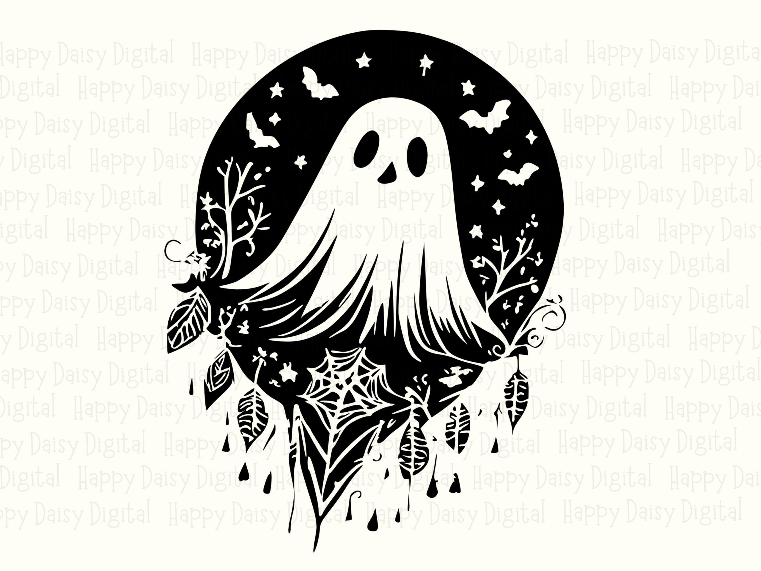 Moody Ghost SVG PNG Moody Ghost Design Floral Spider Accents Cricut Silhouette Canva Commercial Use POD - Image 2