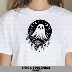 Moody Ghost SVG PNG Moody Ghost Design Floral Spider Accents Cricut Silhouette Canva Commercial Use POD