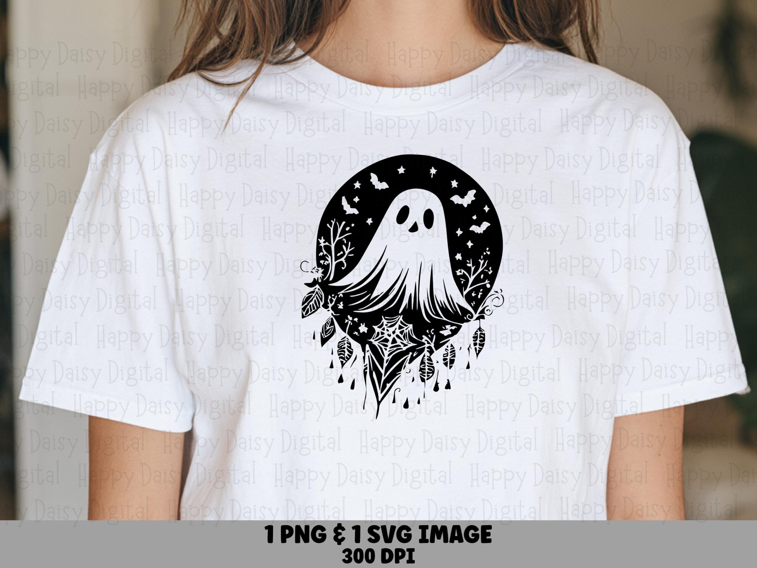 Moody Ghost SVG PNG Moody Ghost Design Floral Spider Accents Cricut Silhouette Canva Commercial Use POD