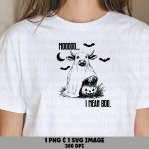 I Fear Boo SVG PNG I Fear Boo Pun Cow Character Illustration Cricut Silhouette Canva Commercial Use POD