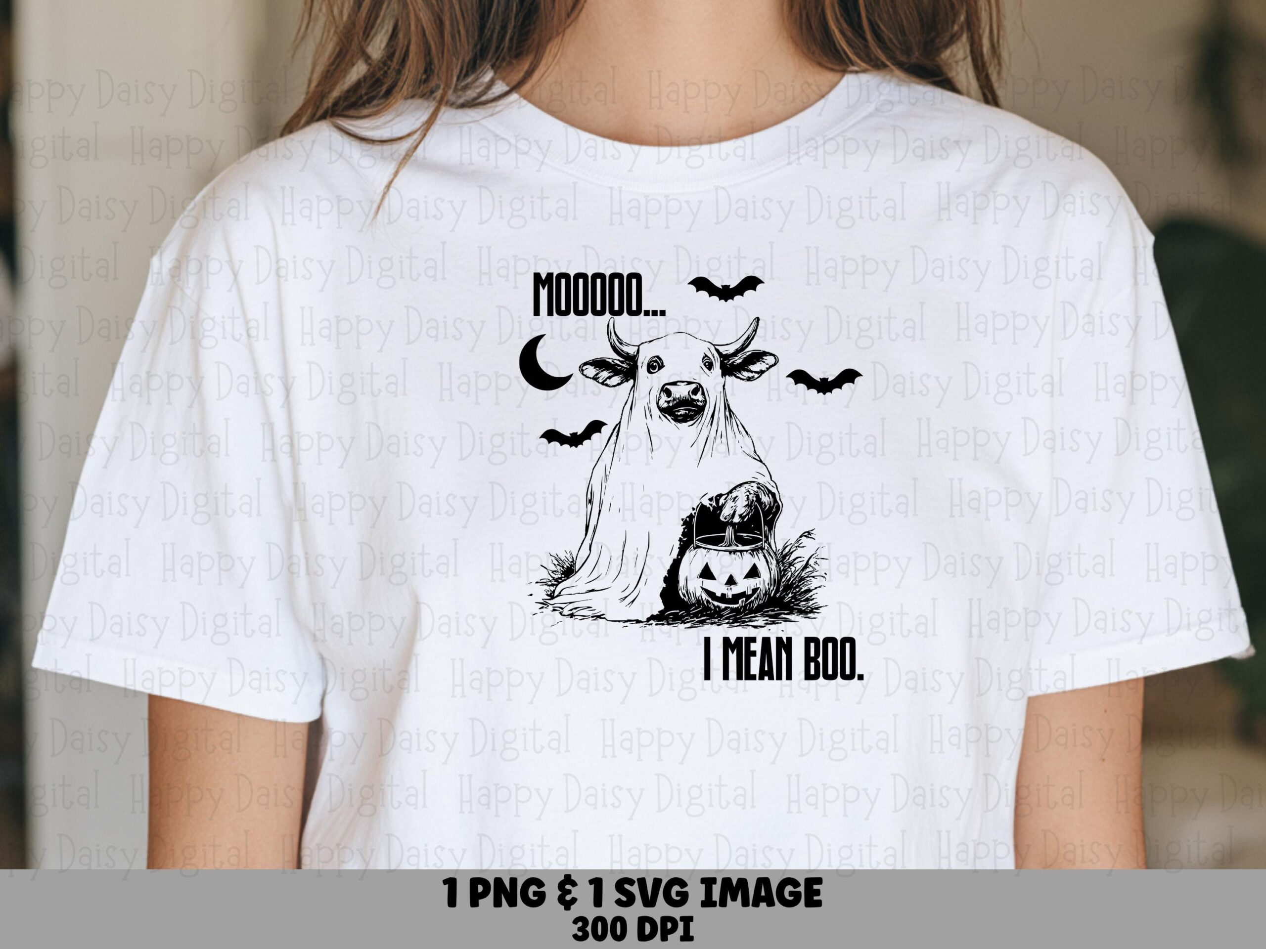 I Fear Boo SVG PNG I Fear Boo Pun Cow Character Illustration Cricut Silhouette Canva Commercial Use POD