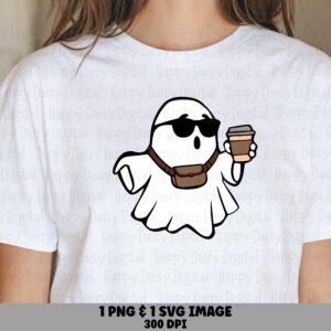 Ghost With Belt Bag Drink SVG PNG Ghost Illustration Cricut Silhouette Canva Commercial Use POD